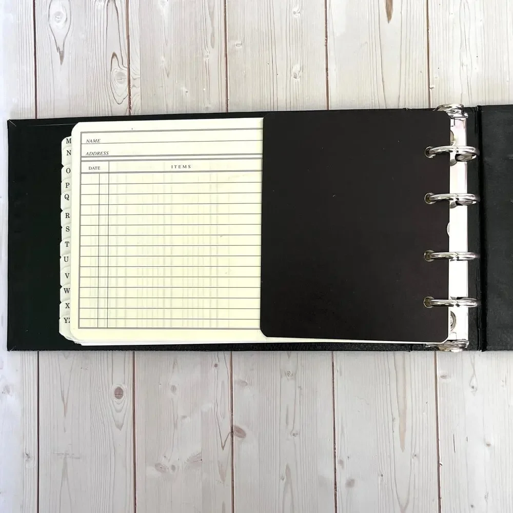 Vintage Black Hardcover 4-Ring Ledger Binder with Dividers and 84 Ledger Pages